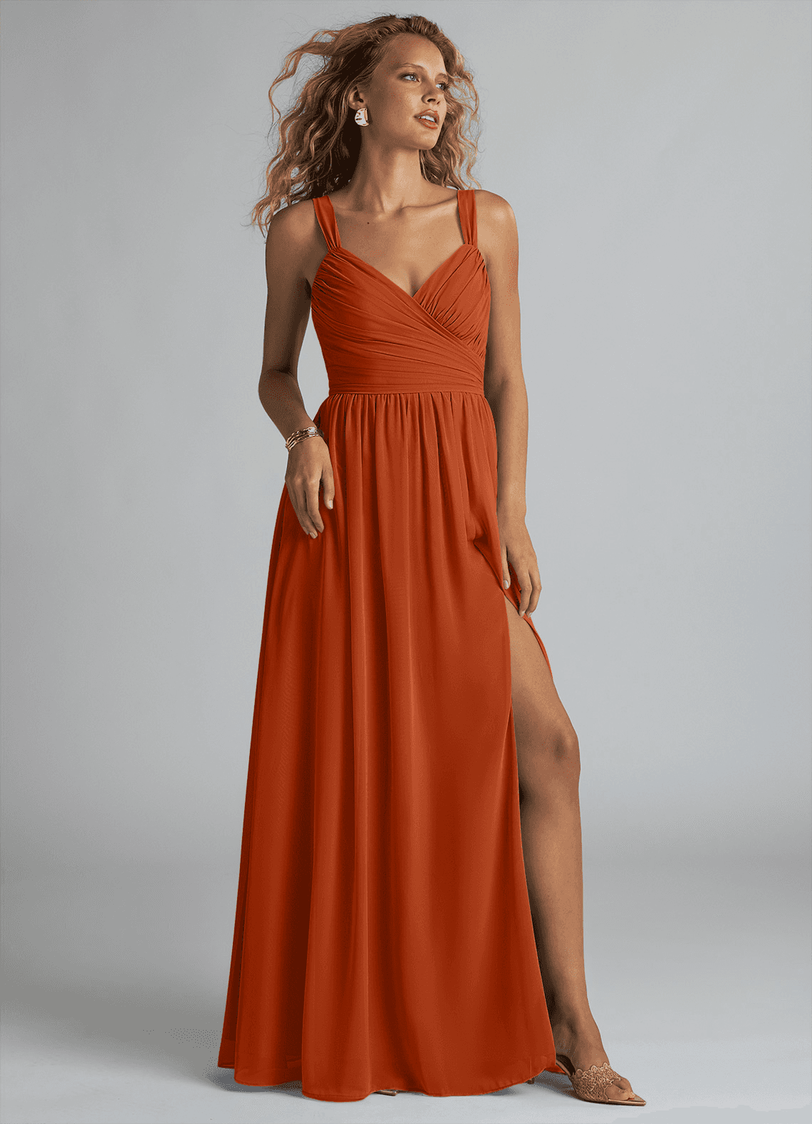 elyessen Aziza Sky Blue A-Line V-Neck Pleated Chiffon Dress 7