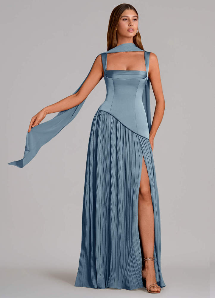 elyessen Stephanie Black A-Line Pleated Stretch Satin Dress 3