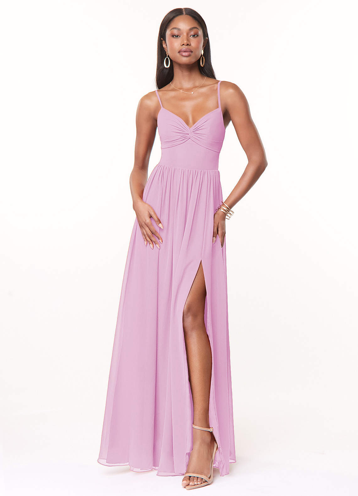 elyessen Zeya Dusty Blue A-Line V-Neck Pleated Chiffon Dress 4