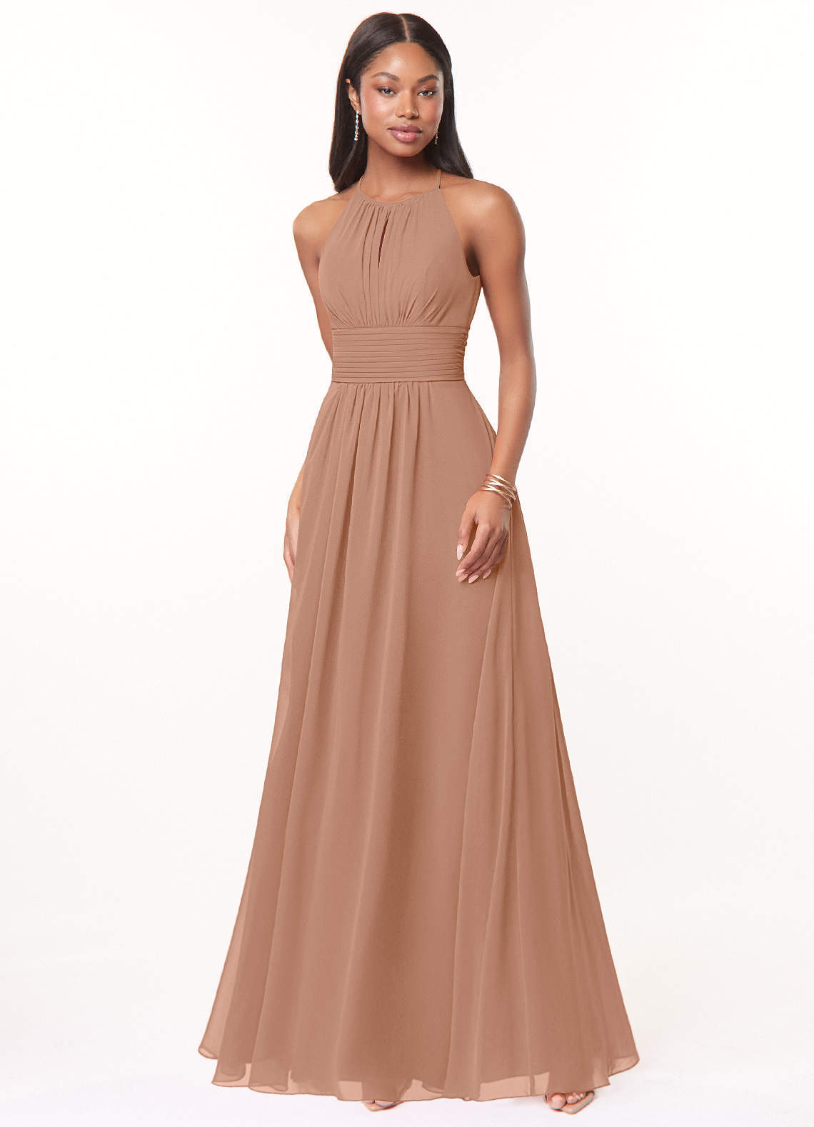 elyessen Bonnie Burgundy A-Line Keyhole Ruched Chiffon Dress 8