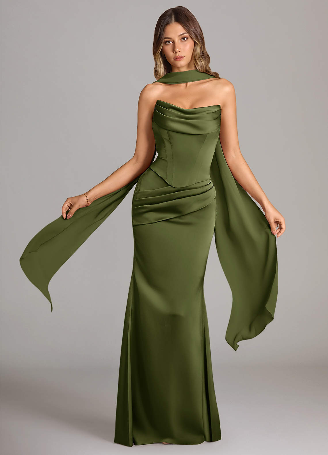 elyessen Sorrel Black Mermaid Strapless Stretch Satin Convertible Dress 1
