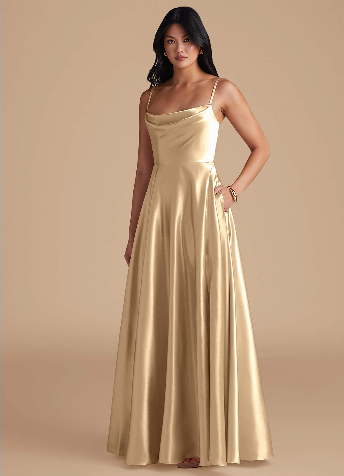 elyessen Elle Black A-Line with Pockets Metallic Satin Dress 4