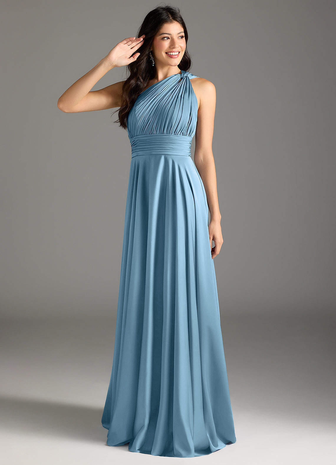elyessen Charlize Dusty Sage A-Line One Shoulder Stretch Satin Dress 3