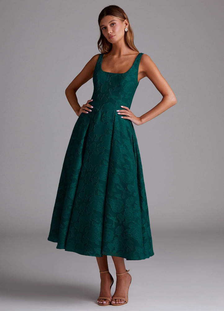 elyessen Amalie Dusty Blue A-Line Pleated Floral Burnout Dress 1