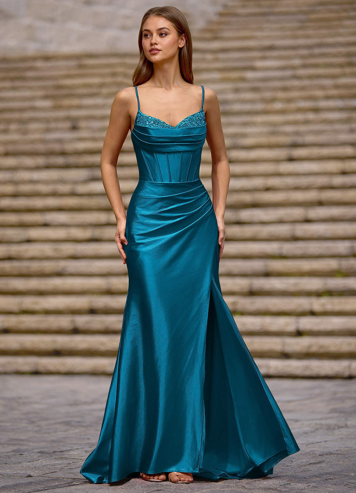 Glow Burgundy Silk-like Satin Prom Dress
