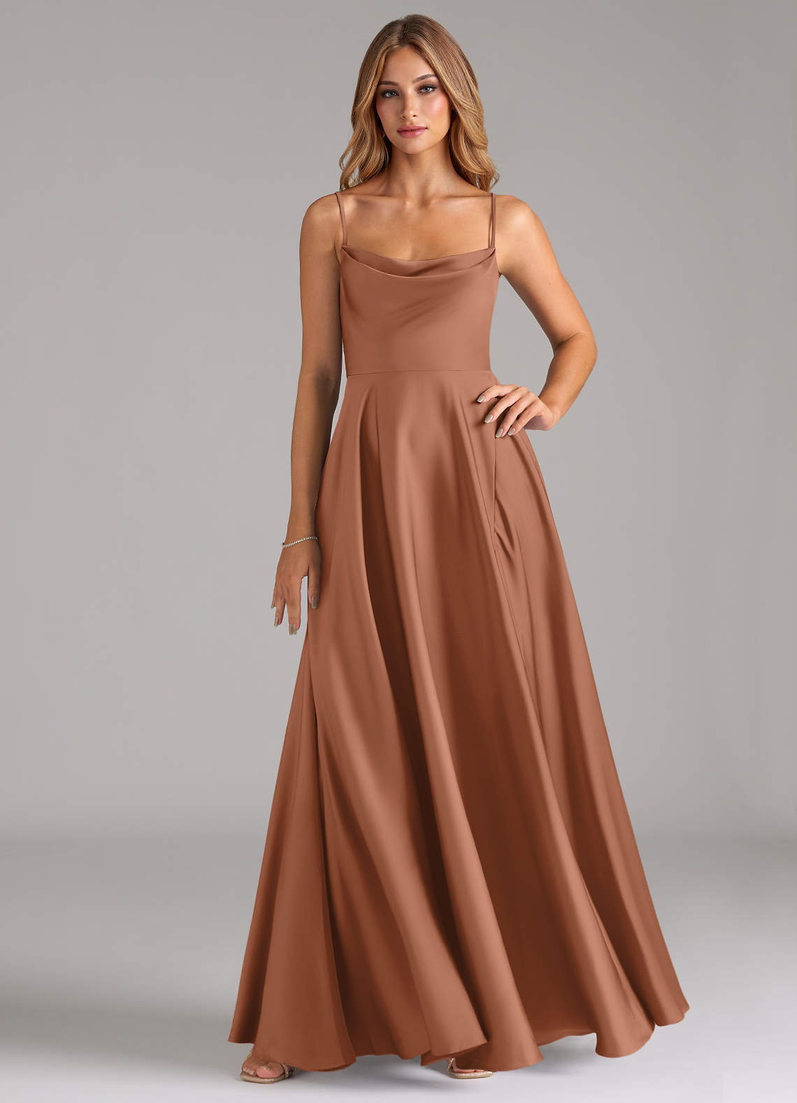 elyessen Elle Sky Blue A-Line Pleated Stretch Satin Dress 7