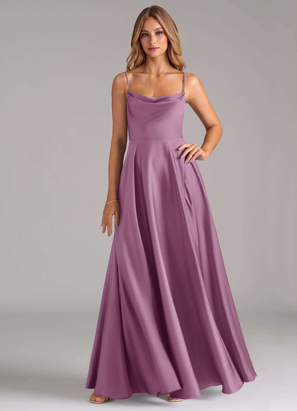 elyessen Elle Sky Blue A-Line Pleated Stretch Satin Dress 5