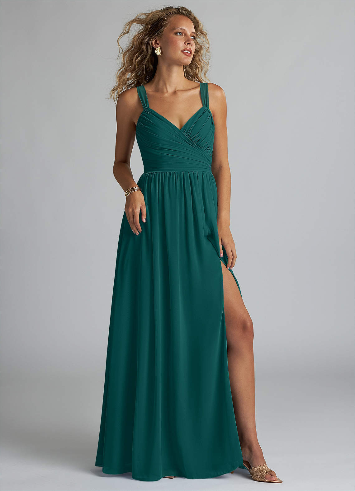 elyessen Aziza Sky Blue A-Line V-Neck Pleated Chiffon Dress 2