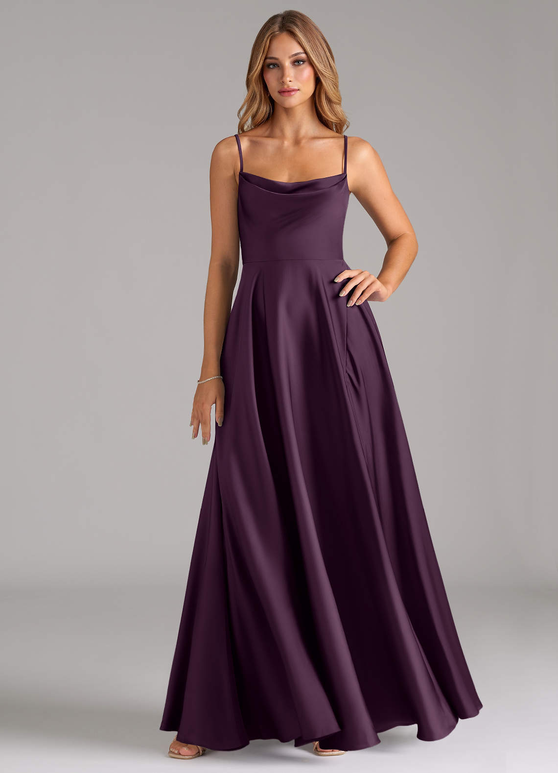 elyessen Elle Sky Blue A-Line Pleated Stretch Satin Dress 5