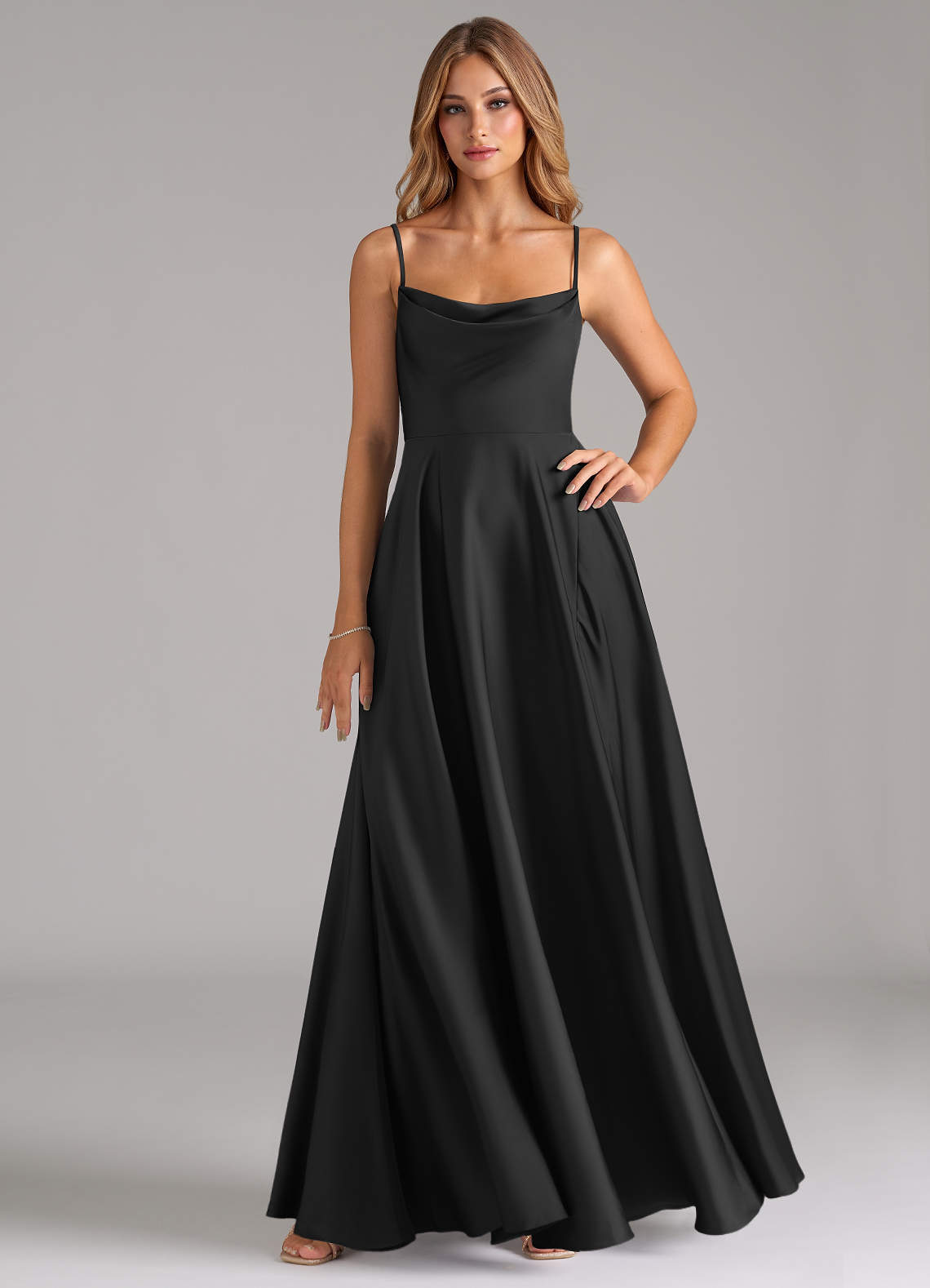 elyessen Elle Sky Blue A-Line Pleated Stretch Satin Dress 8