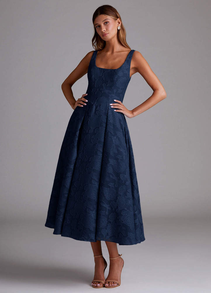 elyessen Amalie Dusty Blue A-Line Pleated Floral Burnout Dress 2