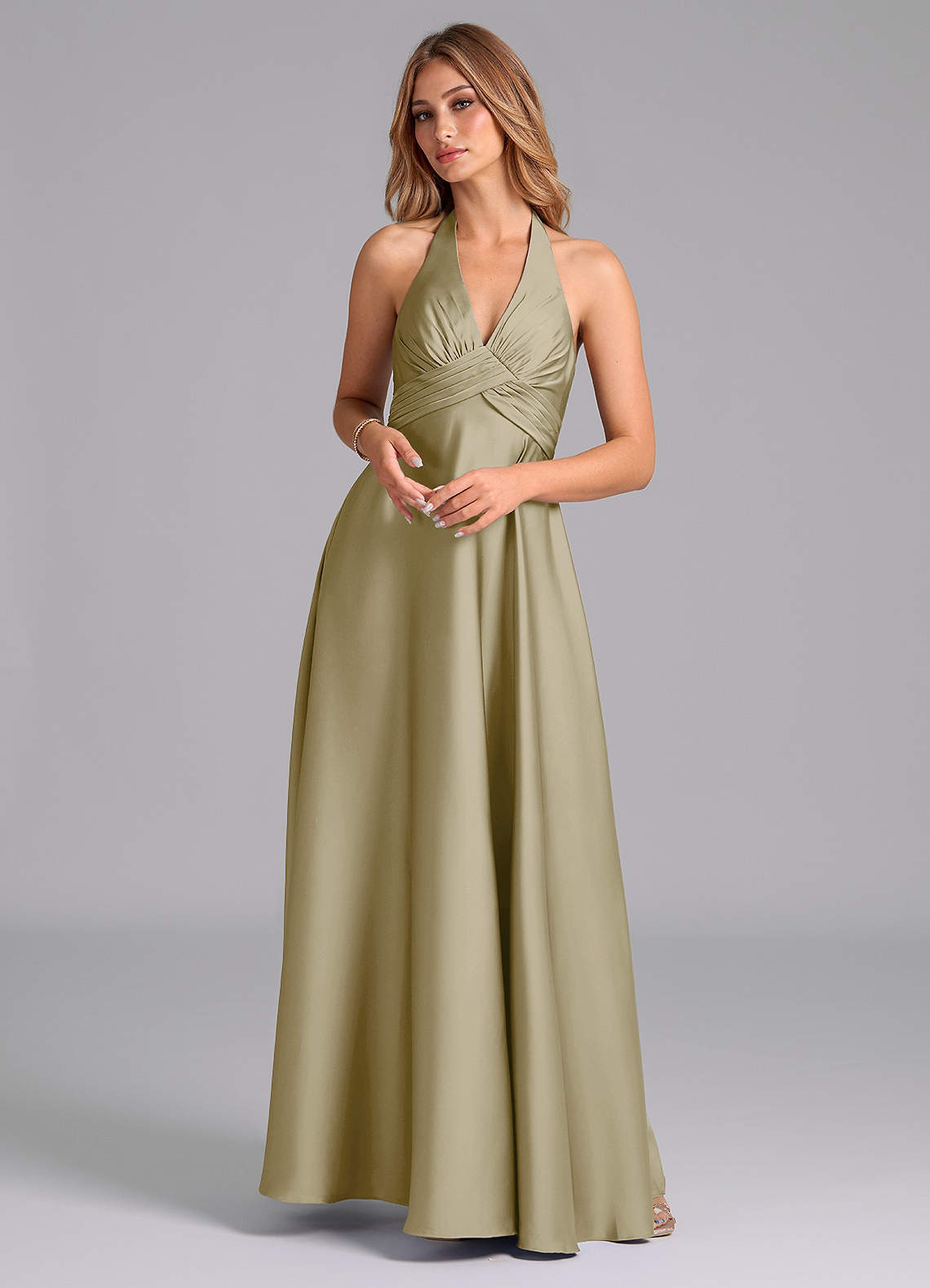 elyessen Tessie Terracotta A-Line Pleated Stretch Satin Dress 1