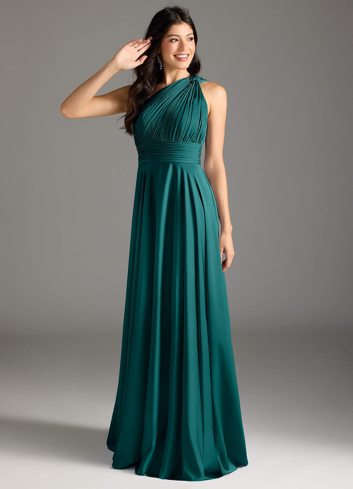 elyessen Charlize Dusty Sage A-Line One Shoulder Stretch Satin Dress 2