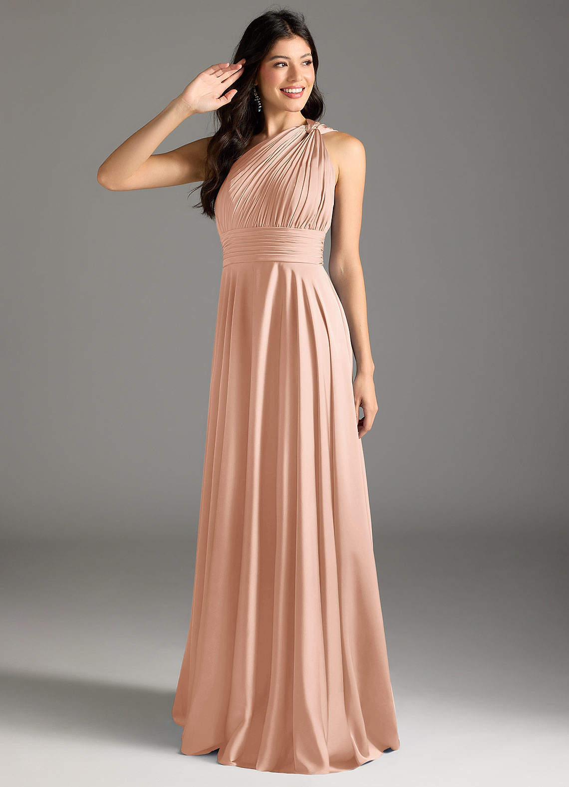 elyessen Charlize Dusty Sage A-Line One Shoulder Stretch Satin Dress 4
