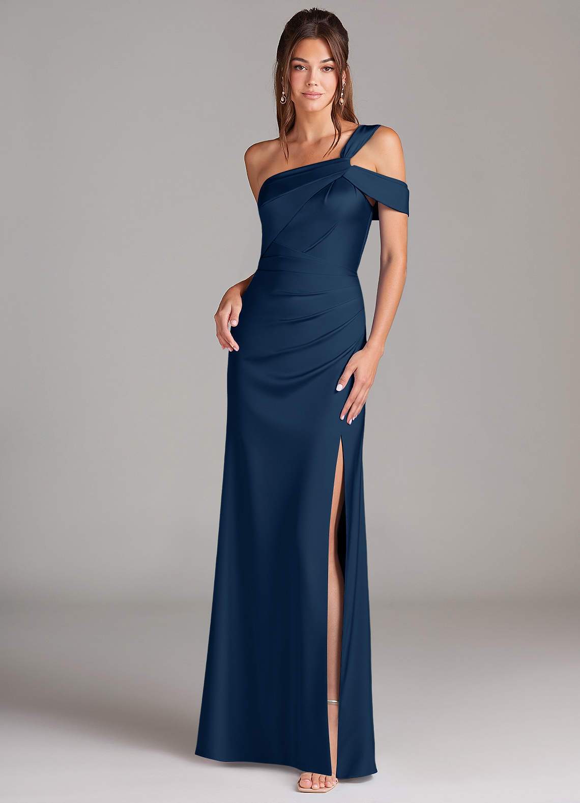 elyessen Wynter Black Sheath One Shoulder Stretch Satin Dress 3