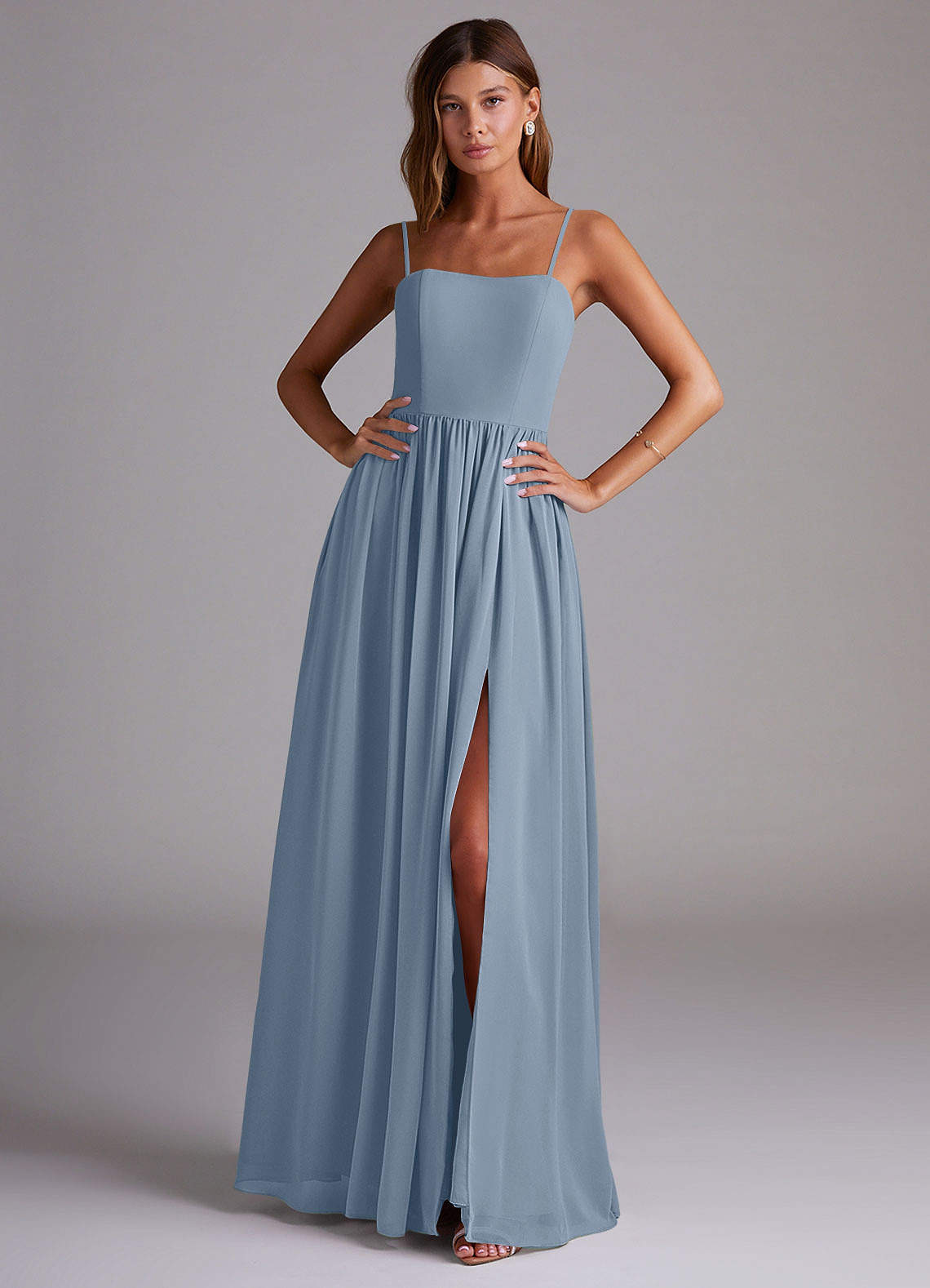 elyessen Calianna Dusty Blue A-Line Off the Shoulder Chiffon Convertible Dress 3