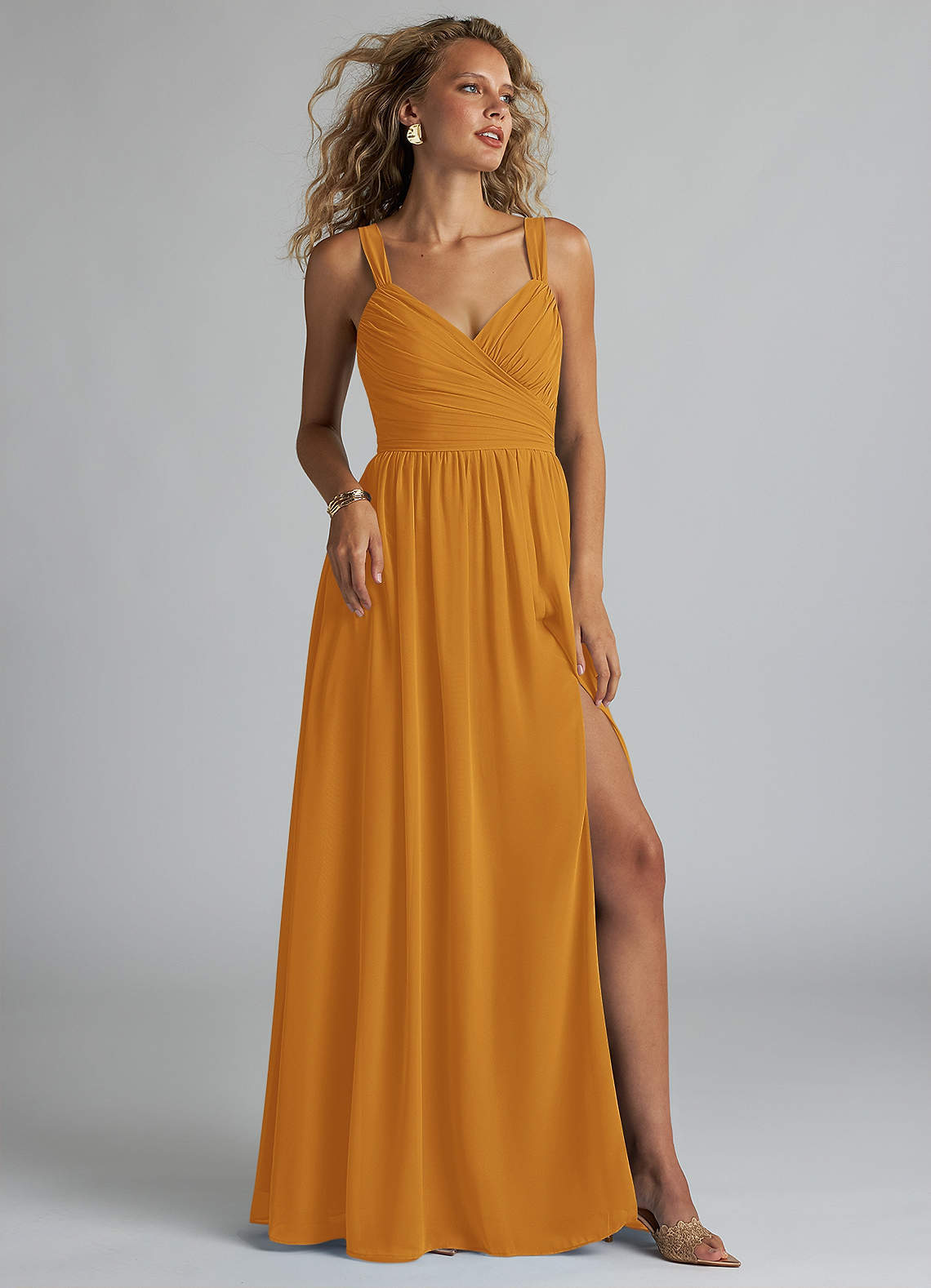 elyessen Aziza Sky Blue A-Line V-Neck Pleated Chiffon Dress 7