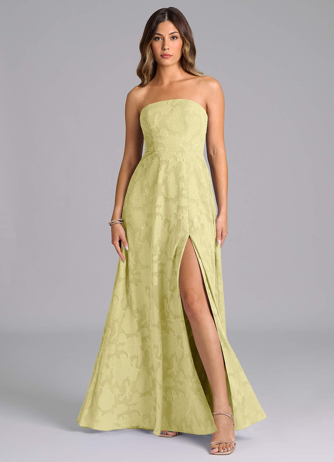 elyessen Wren Dusty Sage A-Line Strapless Floral Burnout Dress 3