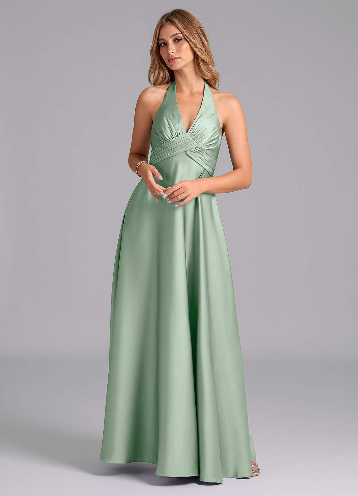 elyessen Tessie Terracotta A-Line Pleated Stretch Satin Dress 1