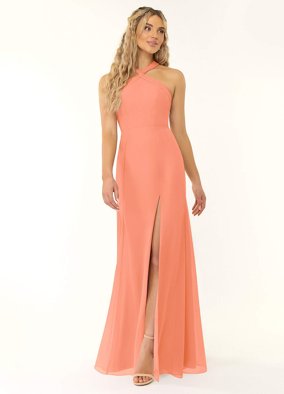 elyessen Rue Sky Blue A-Line Halter Chiffon Dress 8