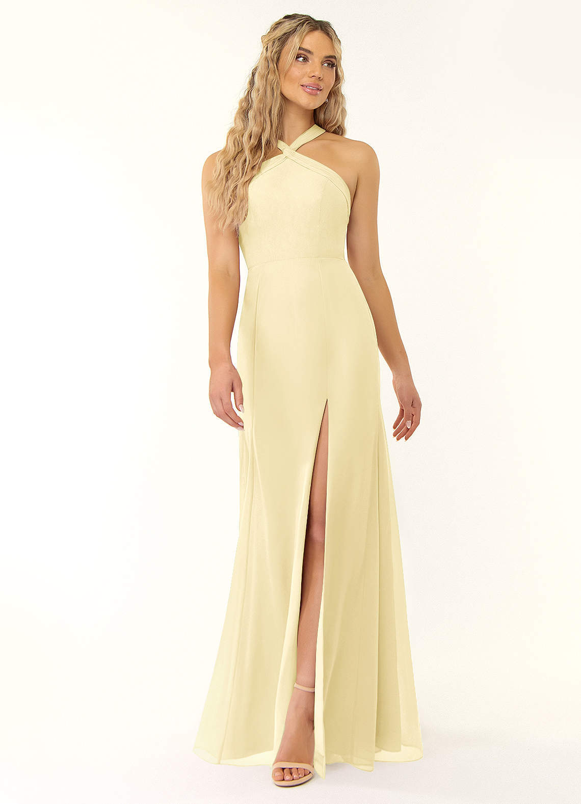elyessen Rue Sky Blue A-Line Halter Chiffon Dress 6