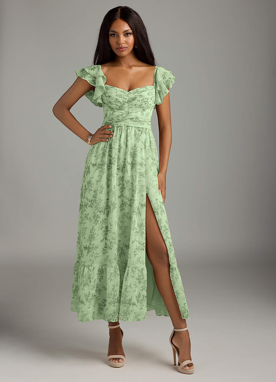 elyessen Anaya Blue Vintage Floral A-Line Sweetheart Neckline Chiffon Dress 8
