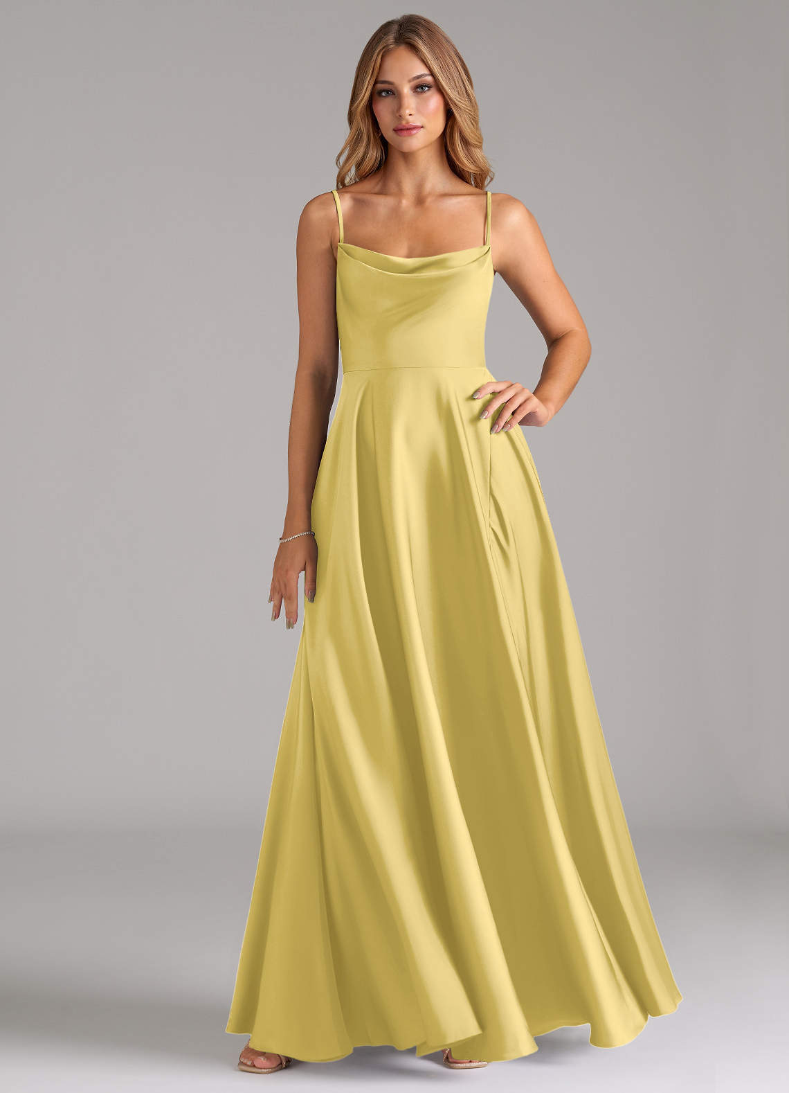 elyessen Elle Sky Blue A-Line Pleated Stretch Satin Dress 7