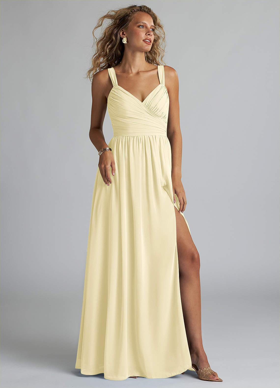 elyessen Aziza Sky Blue A-Line V-Neck Pleated Chiffon Dress 7