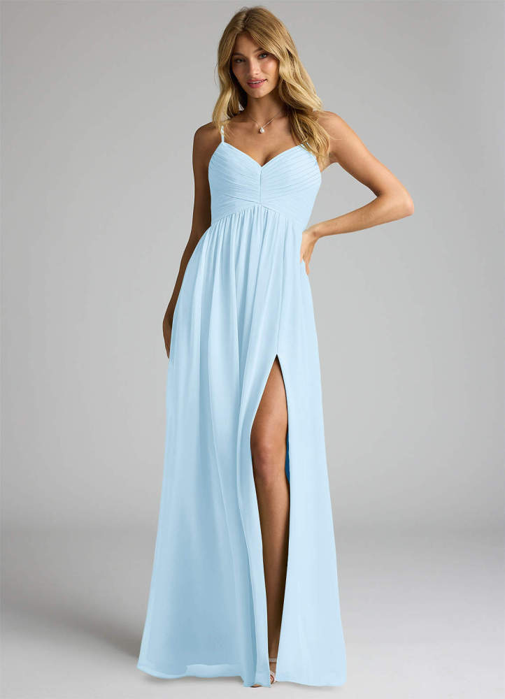 elyessen Alia Sky Blue A-Line Pleated Chiffon Dress 2