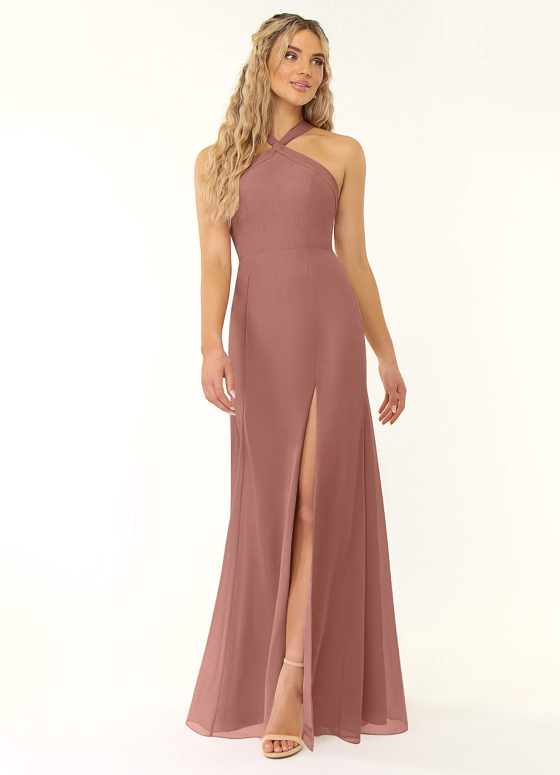 elyessen Rue Sky Blue A-Line Halter Chiffon Dress 8