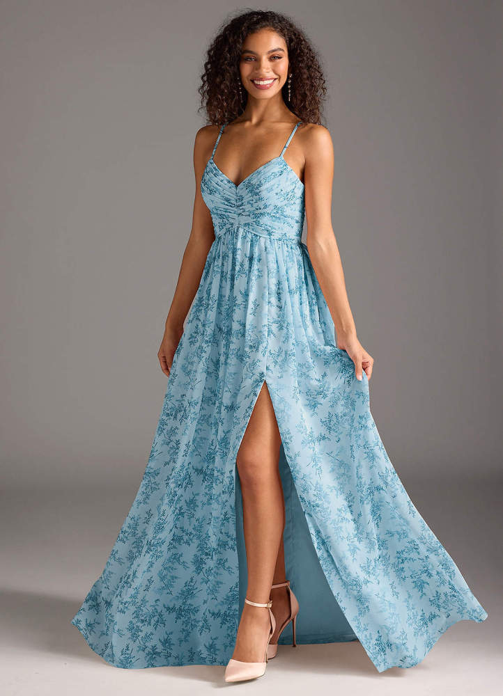 elyessen Alia Sky Blue A-Line Pleated Chiffon Dress 8