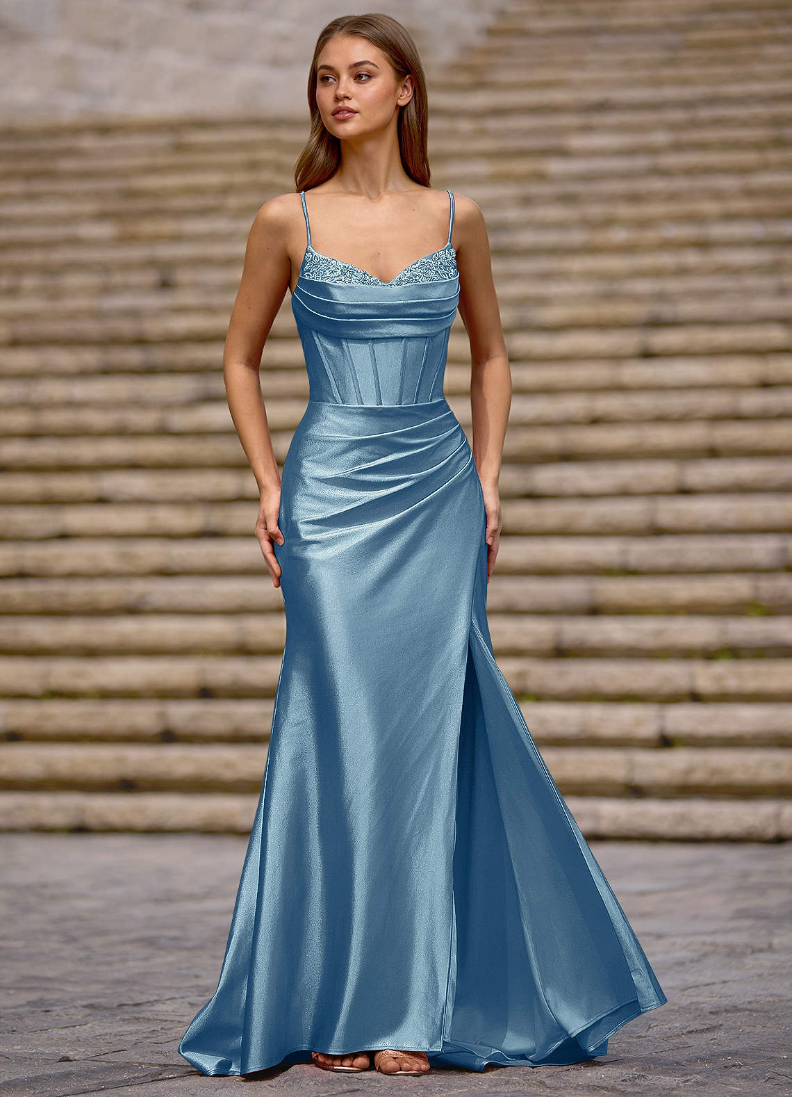 Glow Burgundy Silk-like Satin Prom Dress