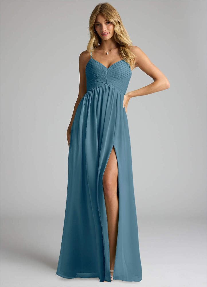 elyessen Alia Sky Blue A-Line Pleated Chiffon Dress 3