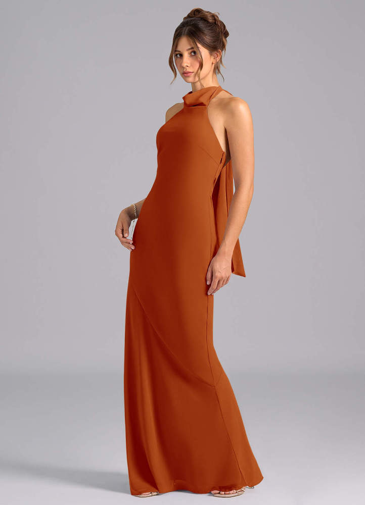 elyessen Velli Dusty Blue Mermaid High Neck Chiffon Dress 6