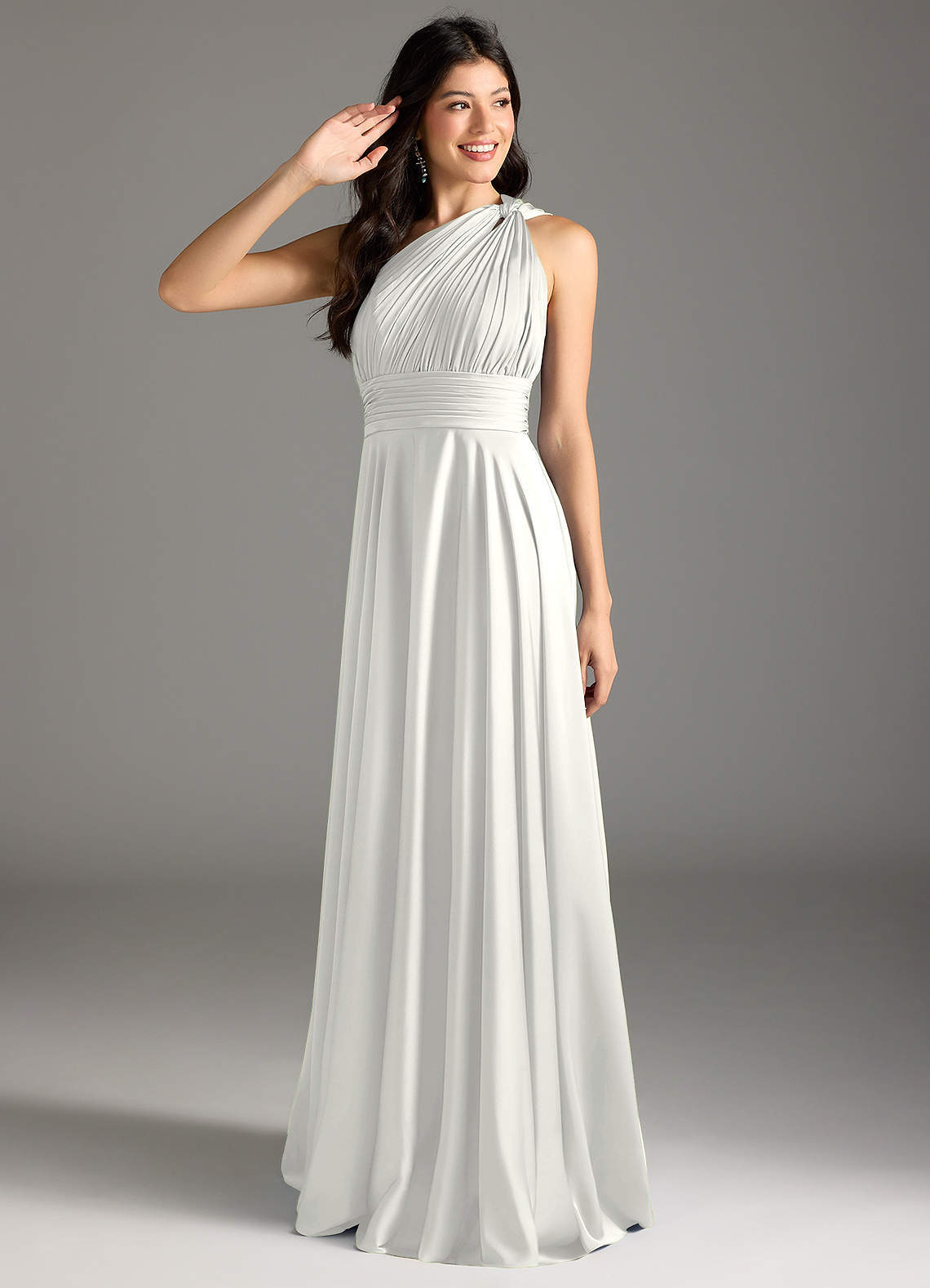 elyessen Charlize Dusty Sage A-Line One Shoulder Stretch Satin Dress 7