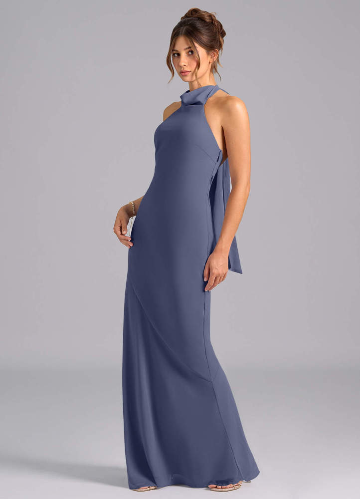 elyessen Velli Dusty Blue Mermaid High Neck Chiffon Dress 3