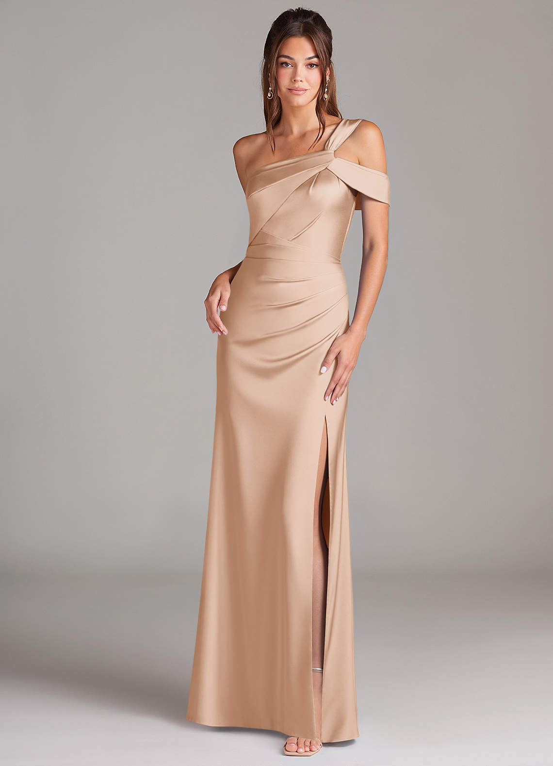 elyessen Wynter Black Sheath One Shoulder Stretch Satin Dress 4