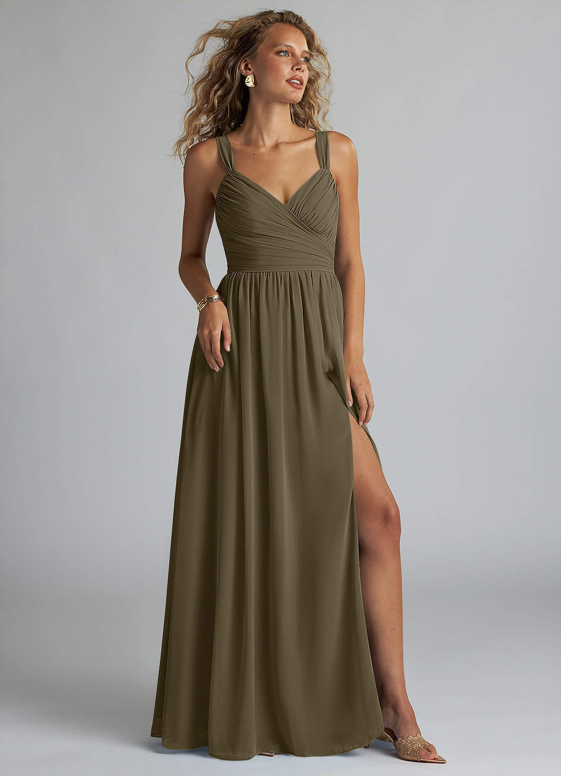 elyessen Aziza Sky Blue A-Line V-Neck Pleated Chiffon Dress 2