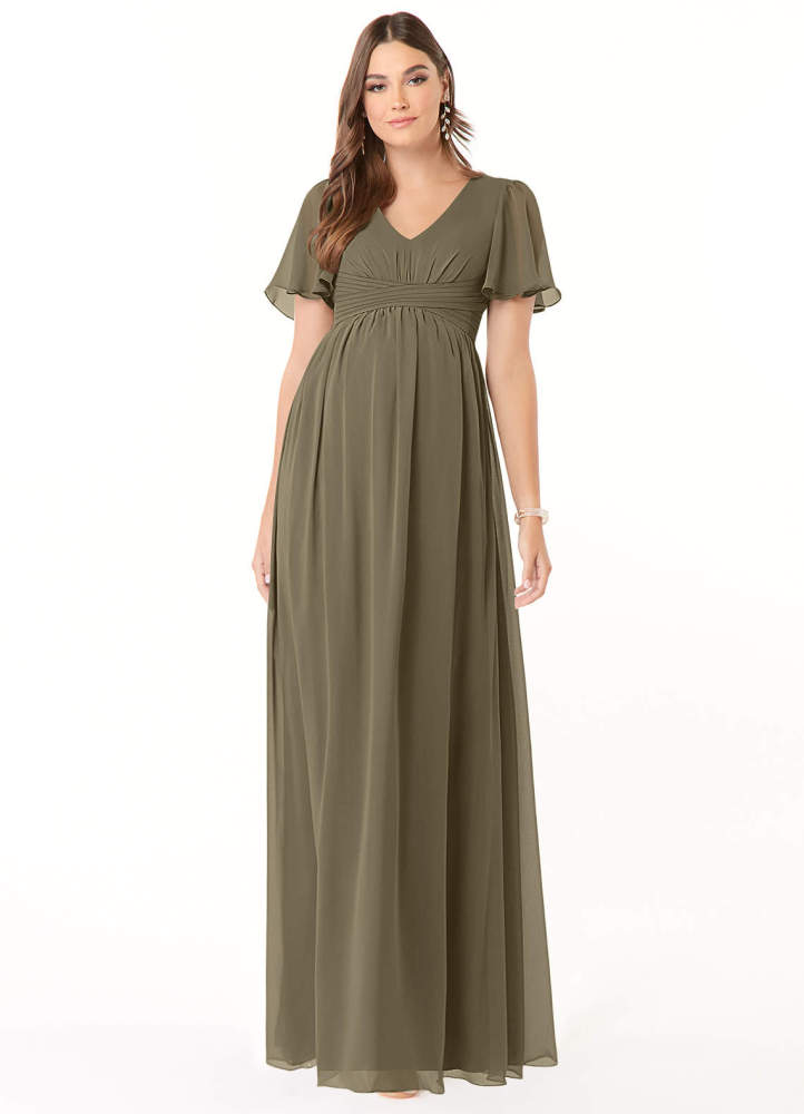 elyessen Verna A-Line V-Neck Ruched Chiffon Floor-Length Dress Cabernet 2