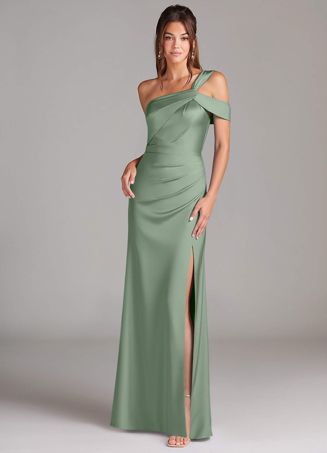 elyessen Wynter Black Sheath One Shoulder Stretch Satin Dress 1