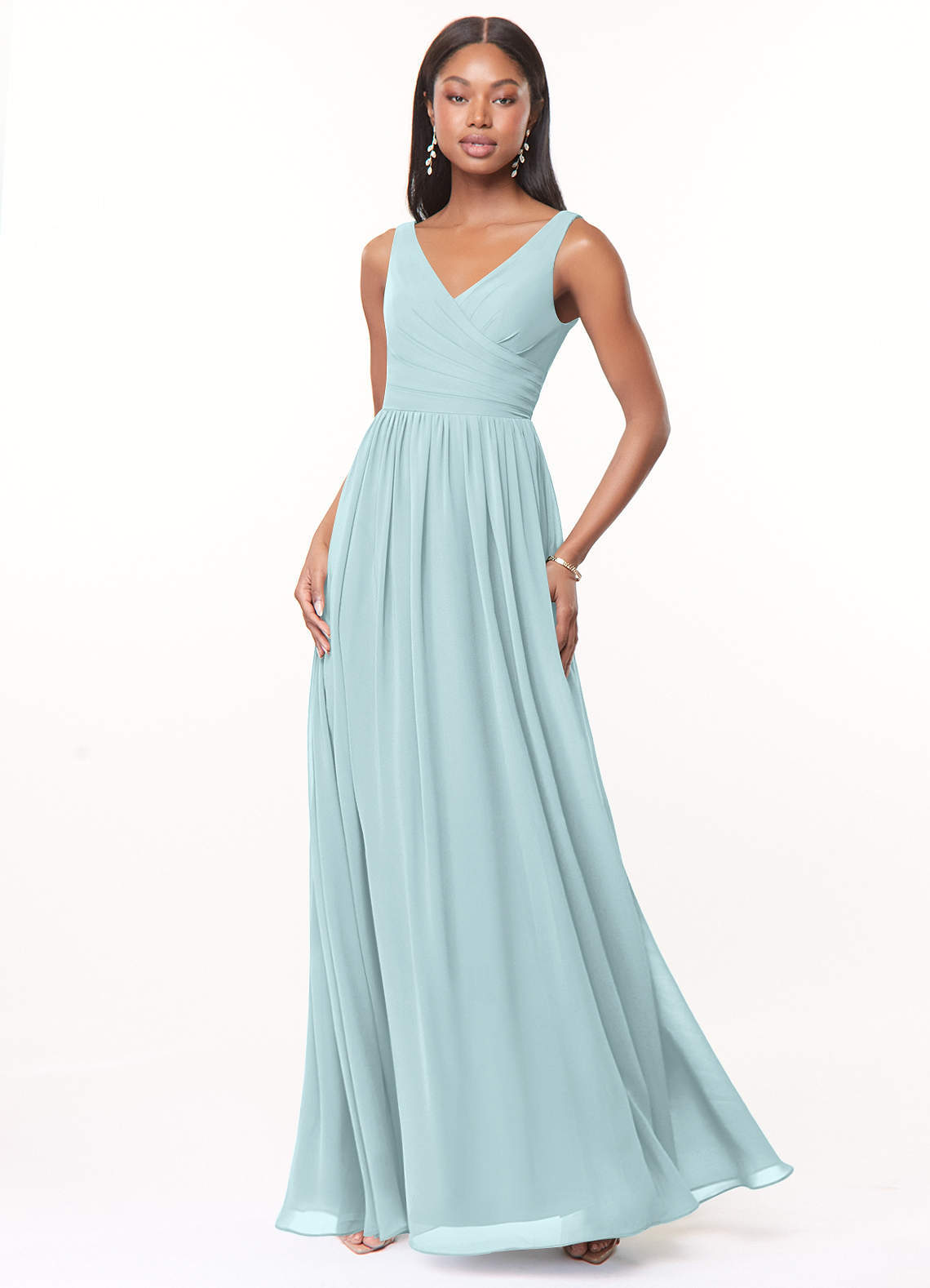 elyessen Keyla Dusty Blue A-Line V-Neck Pleated Chiffon Dress 3