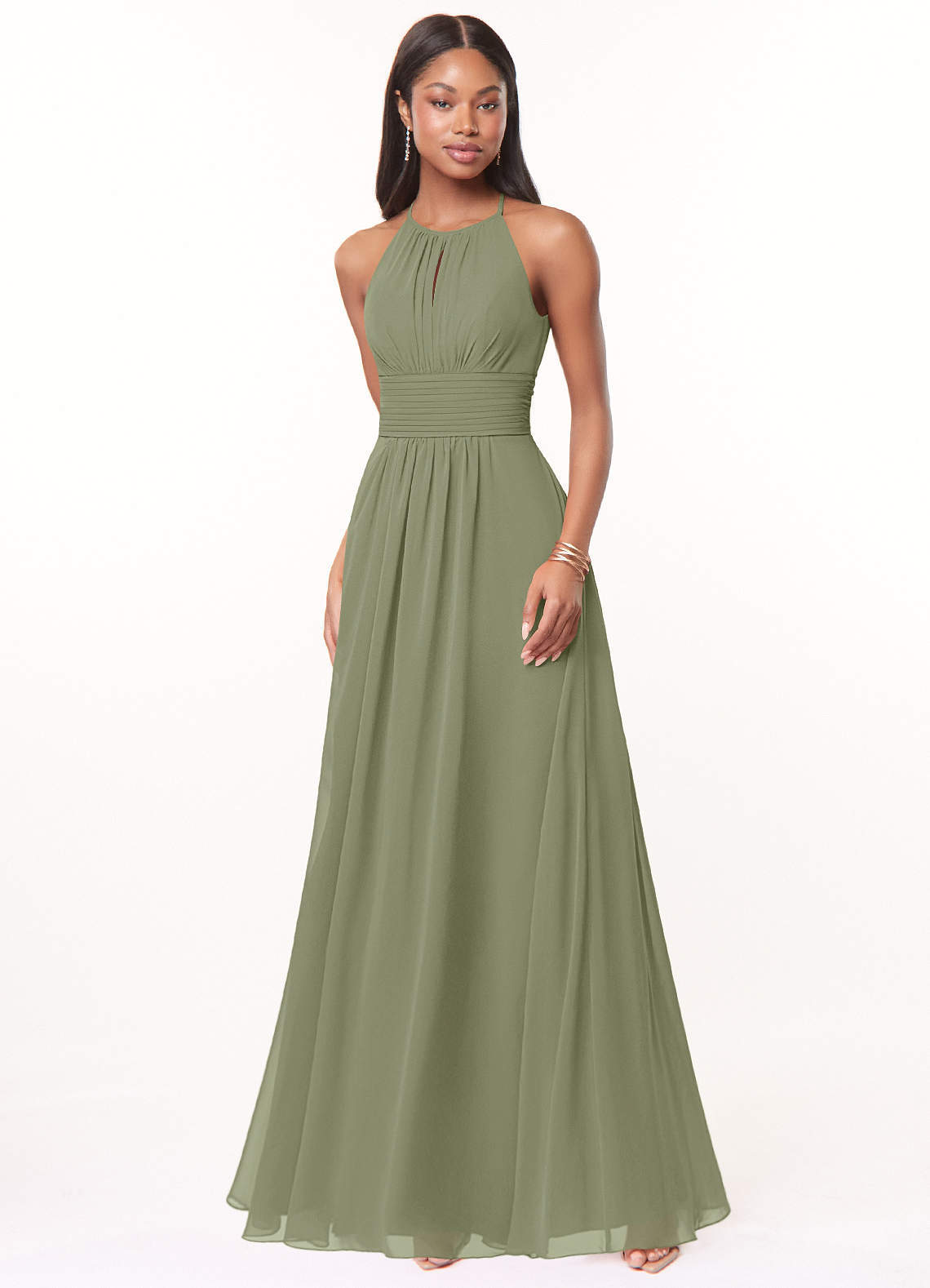elyessen Bonnie Burgundy A-Line Keyhole Ruched Chiffon Dress 1