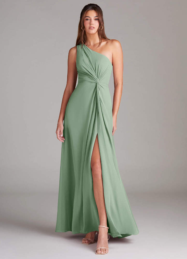 elyessen Brooke Sky Blue A-Line One Shoulder Chiffon Dress 1