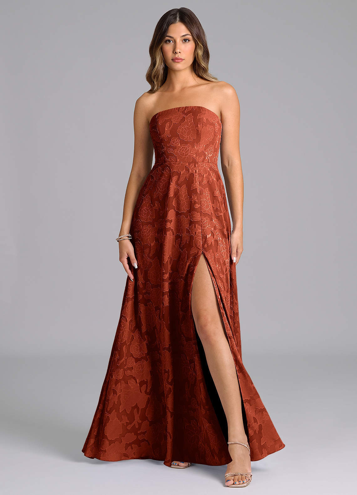 elyessen Wren Dusty Sage A-Line Strapless Floral Burnout Dress 3