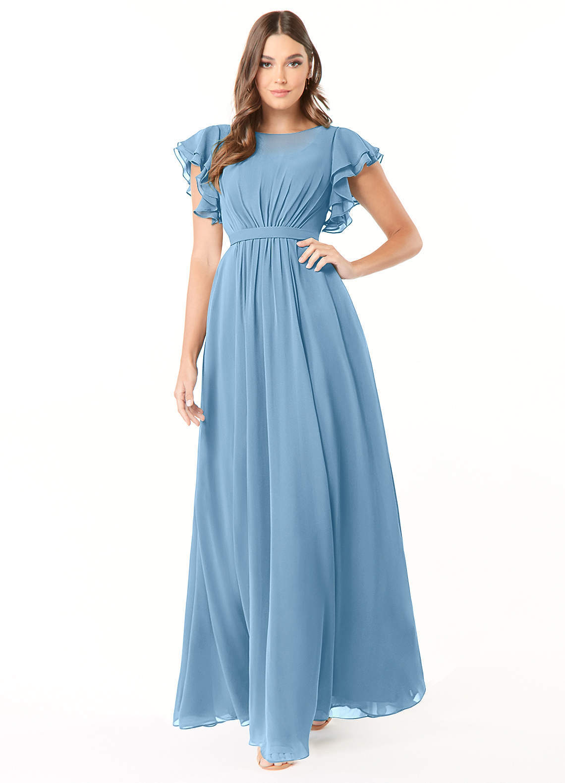 elyessen Daphne A-Line Ruffled Chiffon Floor-Length Dress Eucalyptus 3