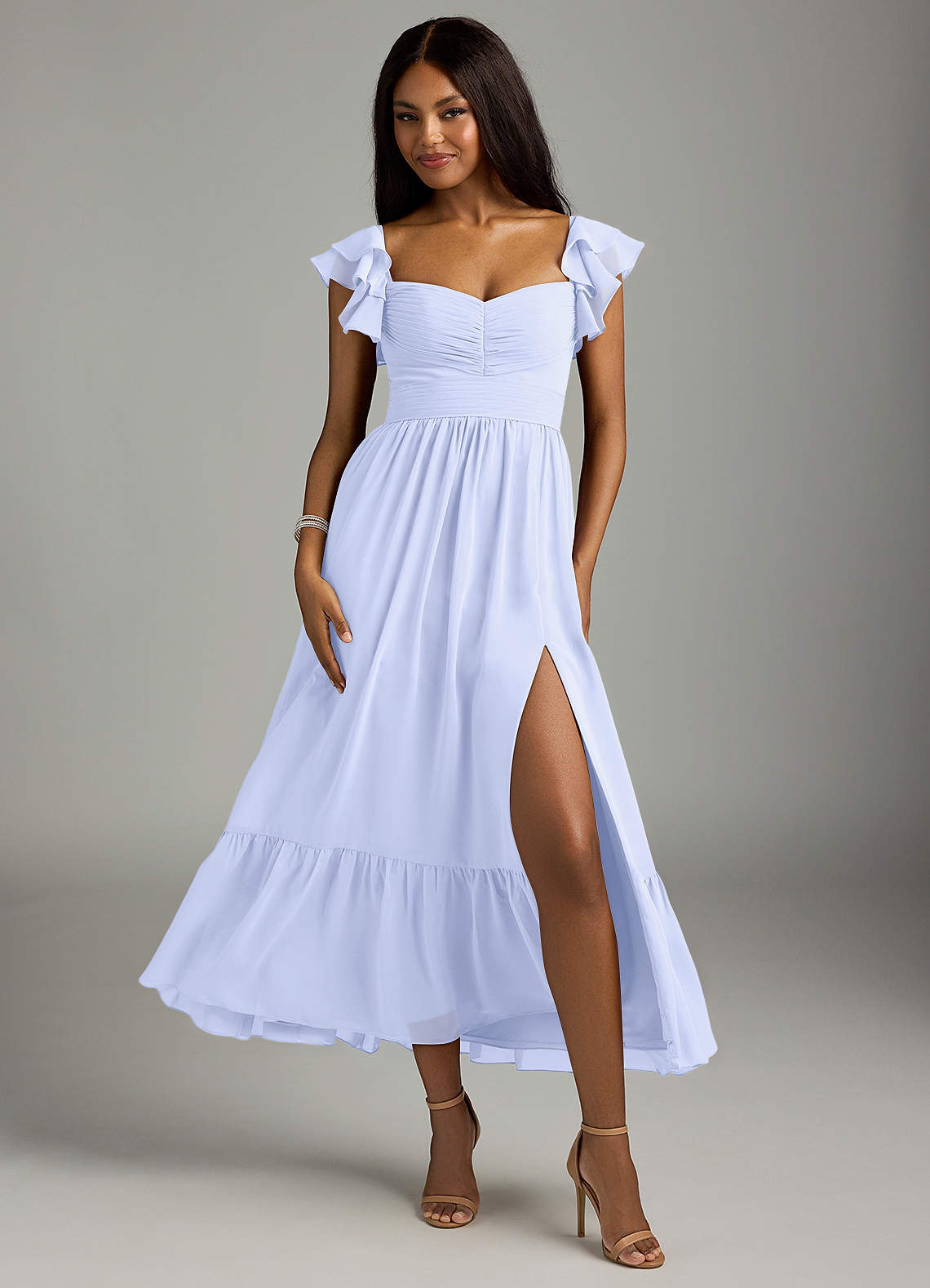 elyessen Anaya Blue Vintage Floral A-Line Sweetheart Neckline Chiffon Dress 4