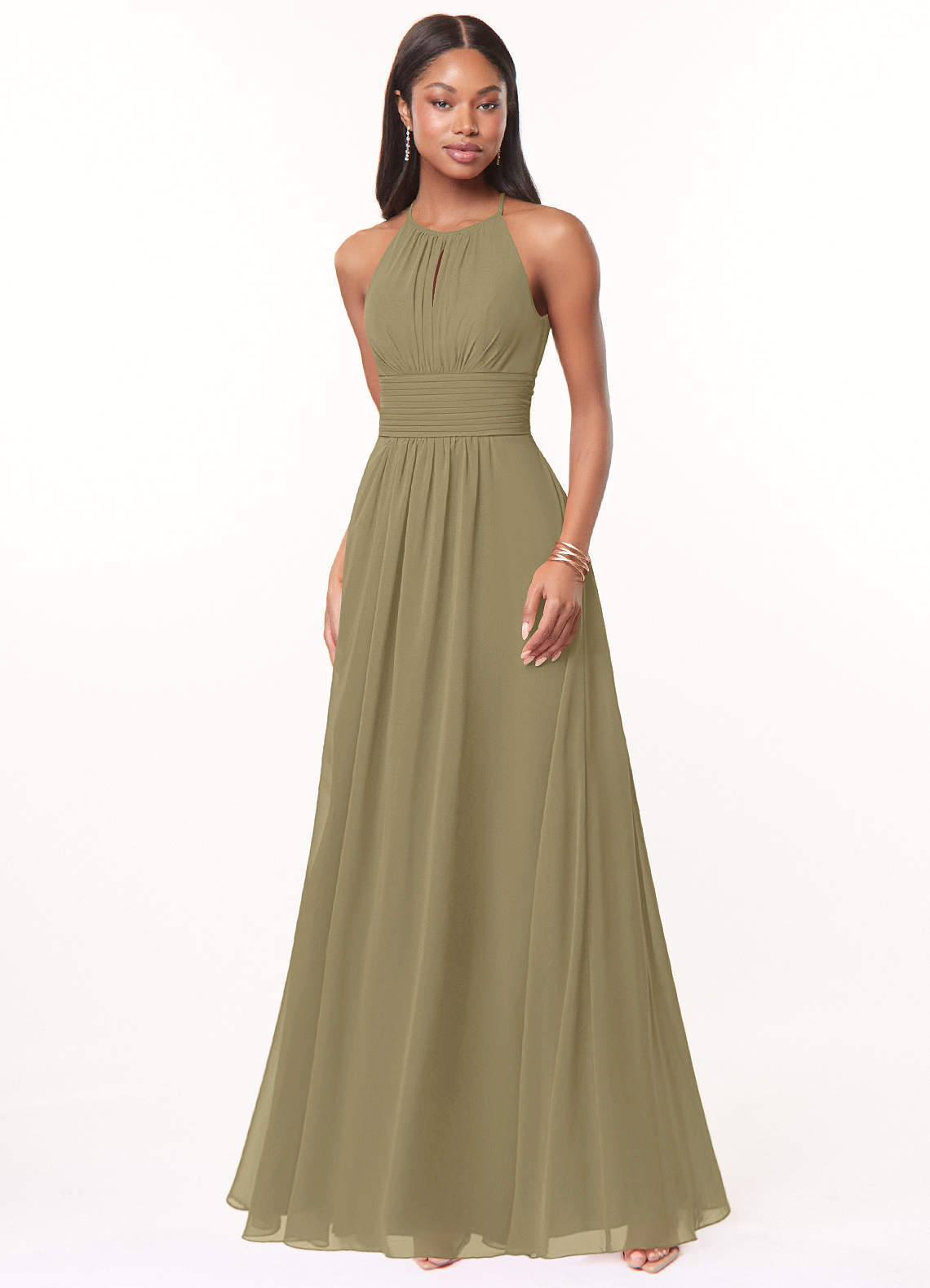 elyessen Bonnie Burgundy A-Line Keyhole Ruched Chiffon Dress 1