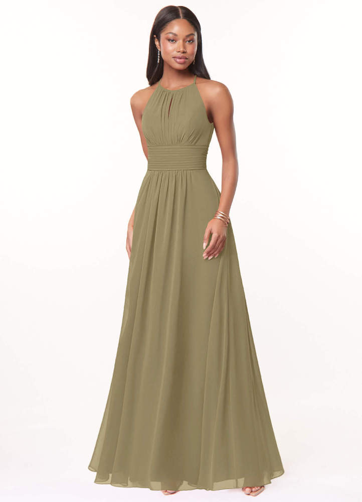 elyessen Bonnie Burgundy A-Line Keyhole Ruched Chiffon Dress 1