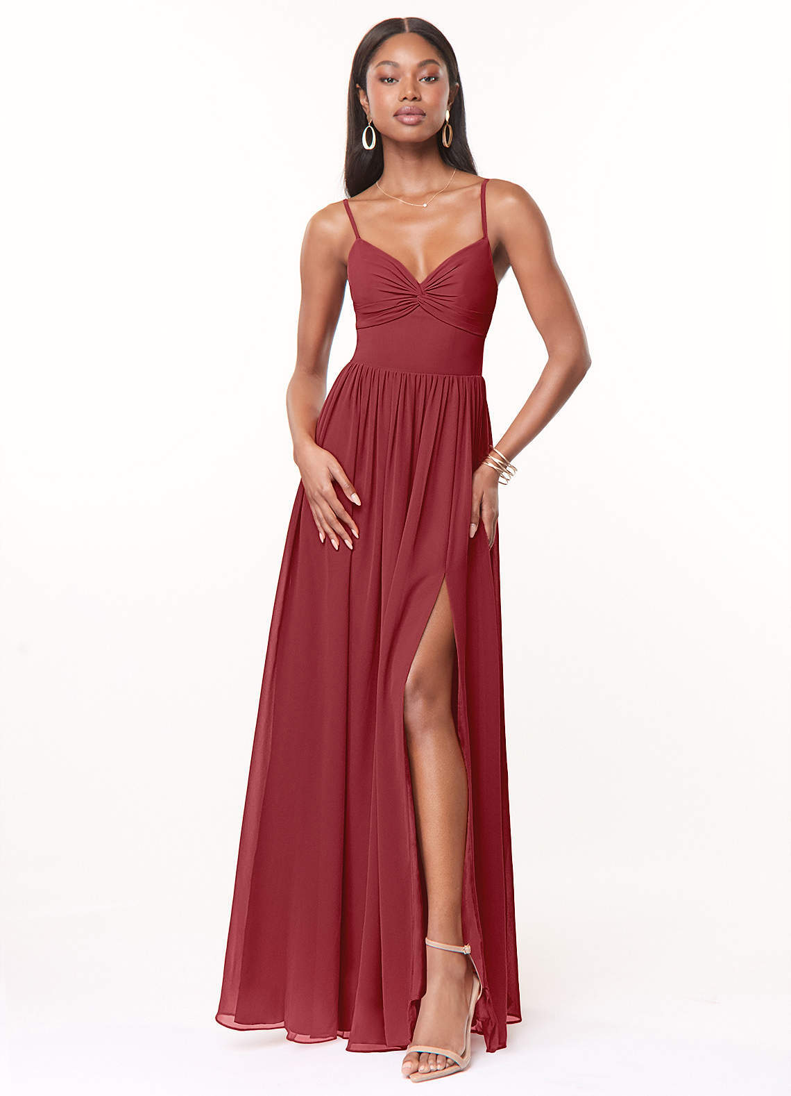 elyessen Zeya Dusty Blue A-Line V-Neck Pleated Chiffon Dress 6