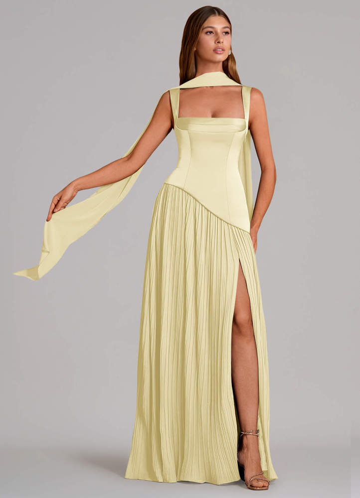 elyessen Stephanie Black A-Line Pleated Stretch Satin Dress 6